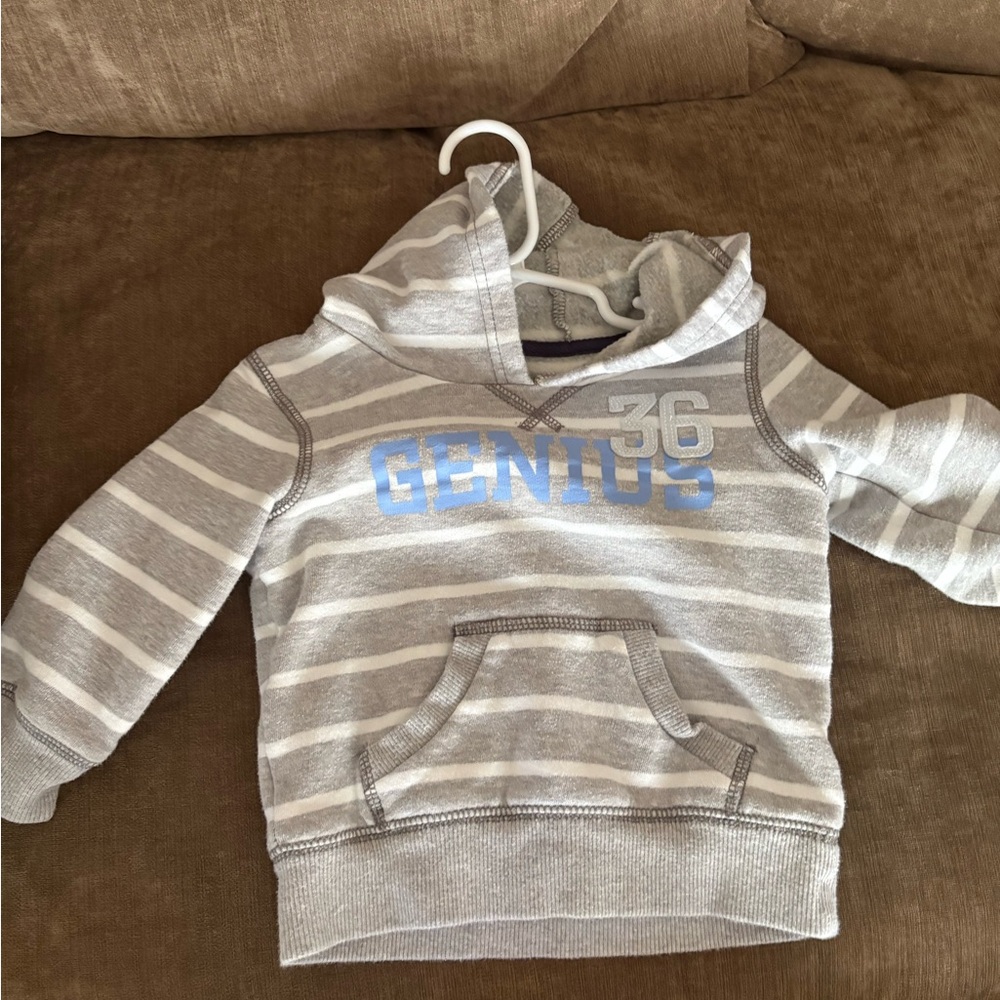 Carter's Gray & White Striped Hoodie with Blue 'Genius' Graphic